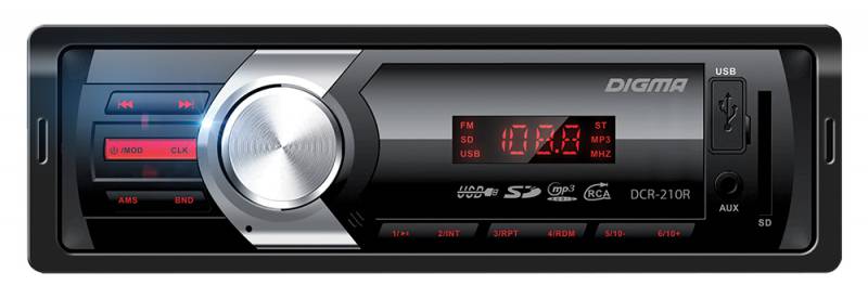Авто магнитола  Digma DCR-210R (USB/SD/MMC/AUX MP3 4*45Вт 18FM красн подсв)