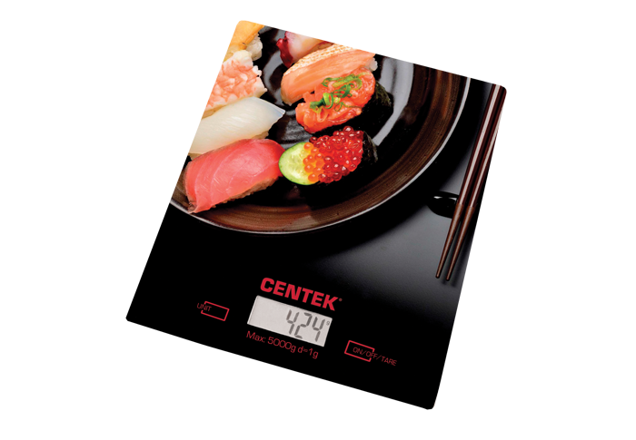 Весы кухонные Centek CT-2462 Суши (электронные, стеклян, LCD, 190х200мм, max 5кг, шаг 1г) 12/уп
