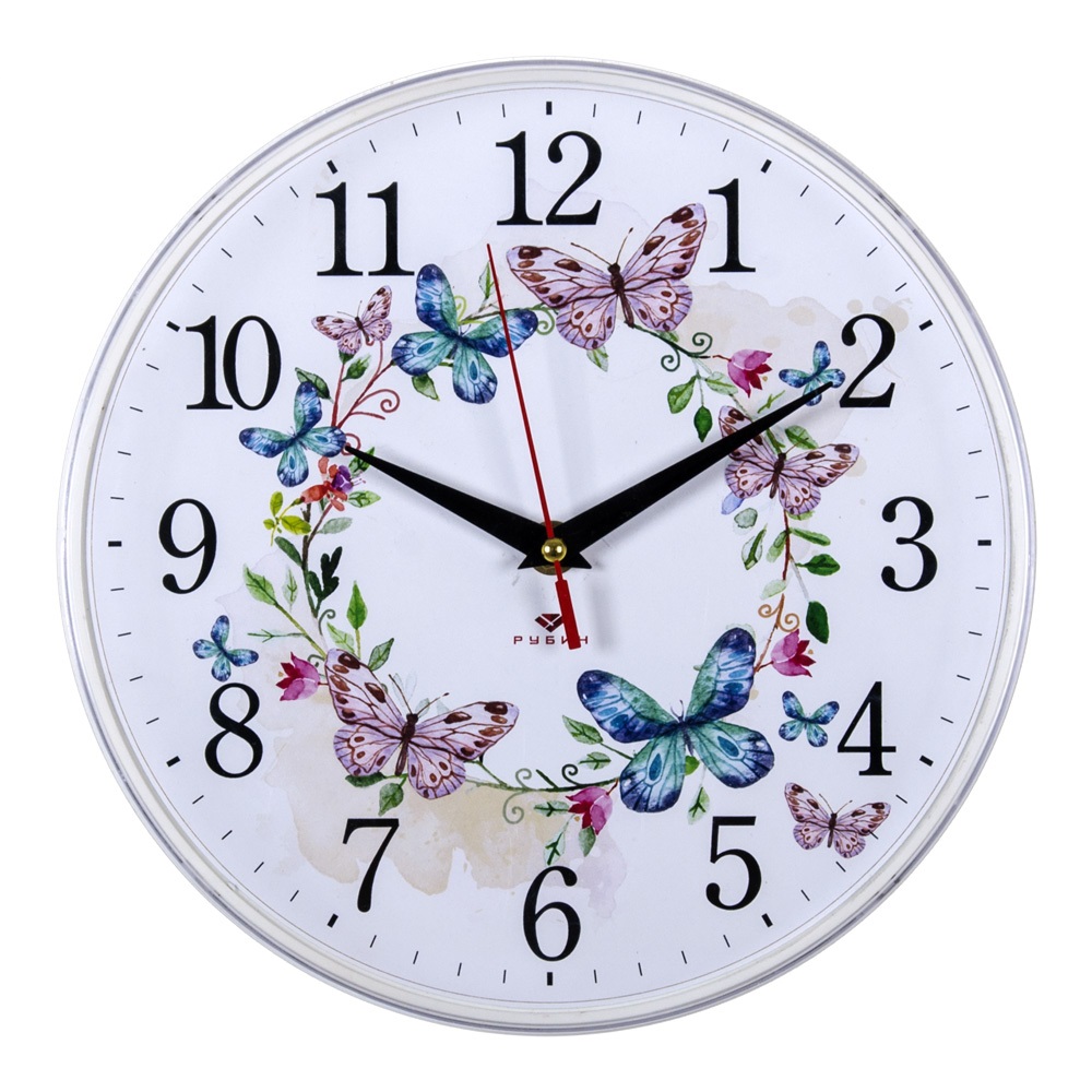 Часы настенные СН 2524 - 141 Венок из бабочек белые круглые (25x25) (10)