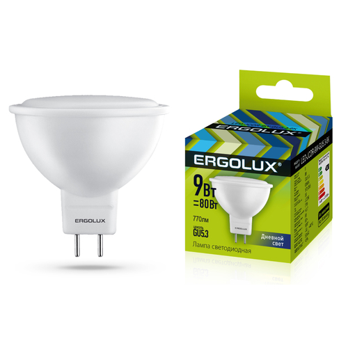 Эл. лампа светодиодная Ergolux LED-JCDR-9W-GU5.3-6K ( 9Вт GU5.3 6500K 180-240В, аналог  Вт)