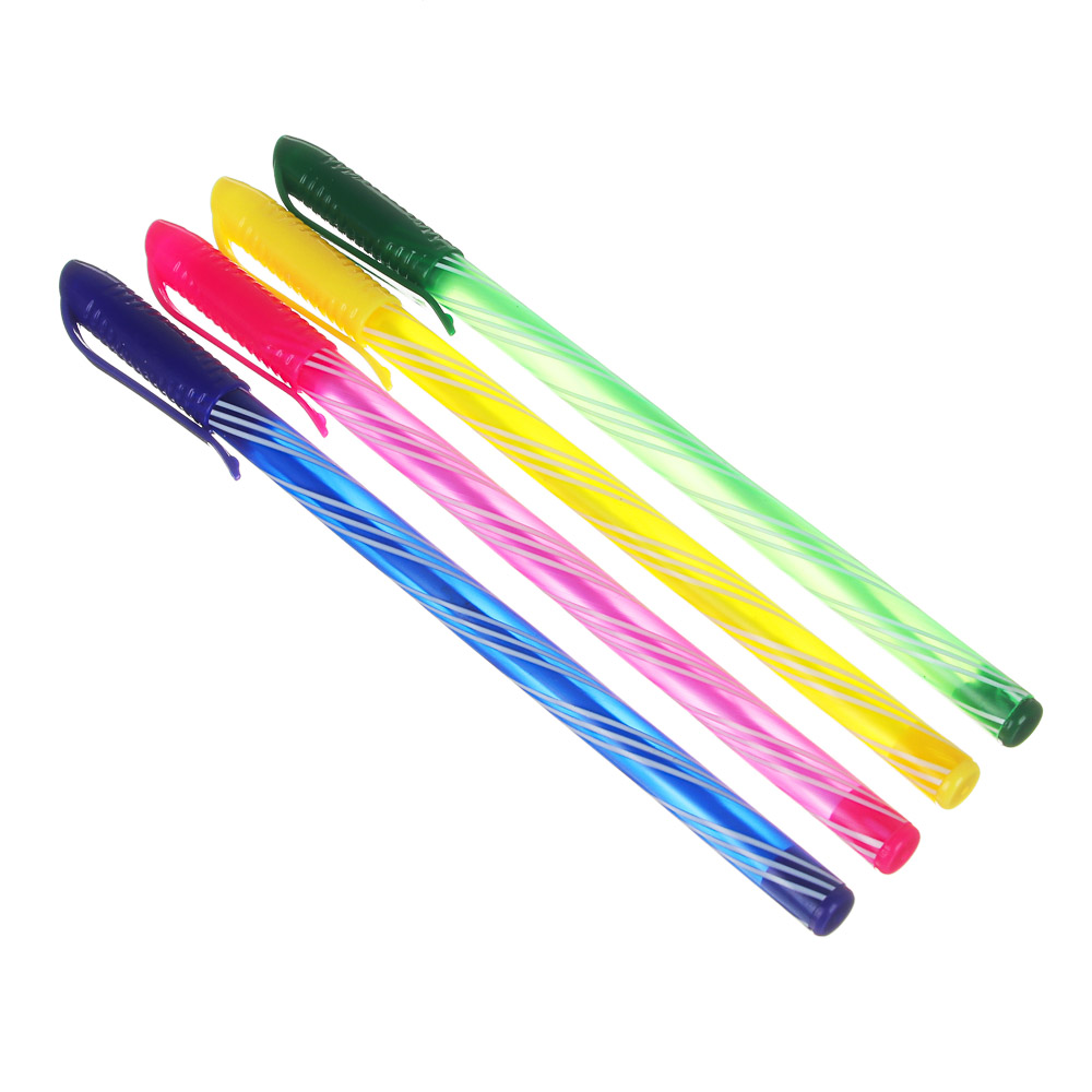 Ручка шариковая синяя, с цветным "закрученным" корпусом, 0,7 мм, 4 цвета корпуса, инд. марк 48шт/уп