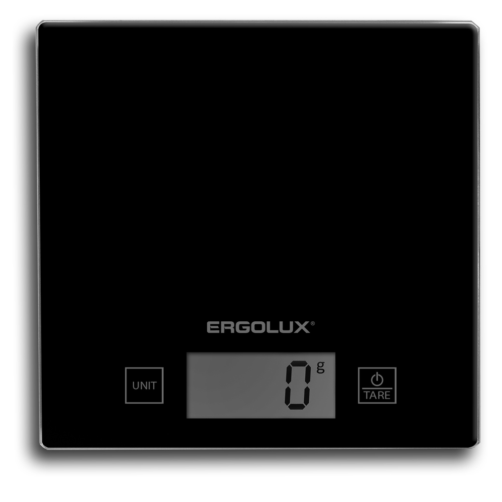 Весы кухонные ERGOLUX ELX-SK01-C02 черные (электронные, 5кг, 150х150мм)
