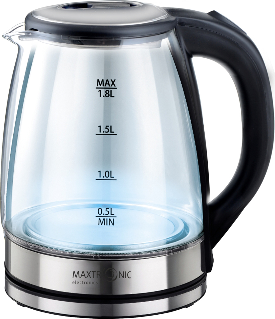 Чайник MAXTRONIC MAX-403 стекл, чёрн, нерж (1,8 кВт, 1,8 л) (12/уп)