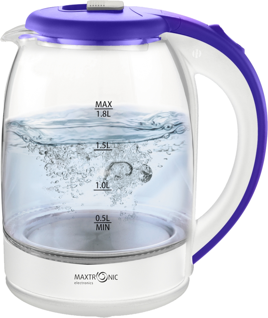 Чайник MAXTRONIC MAX-906 стекл, фиолетовый+белый (1,8 кВт, 1,8 л) (12/уп)