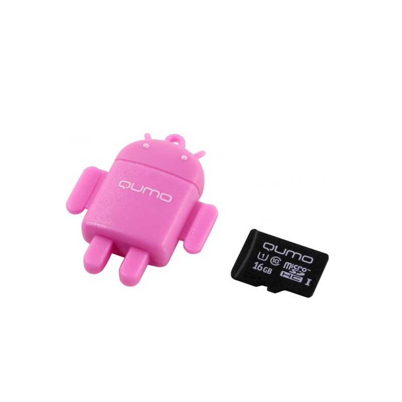 USB2.0 FlashDrives16Gb QUMO FUNDROID розовый MicroSD 16GB CL10 + USB картридер