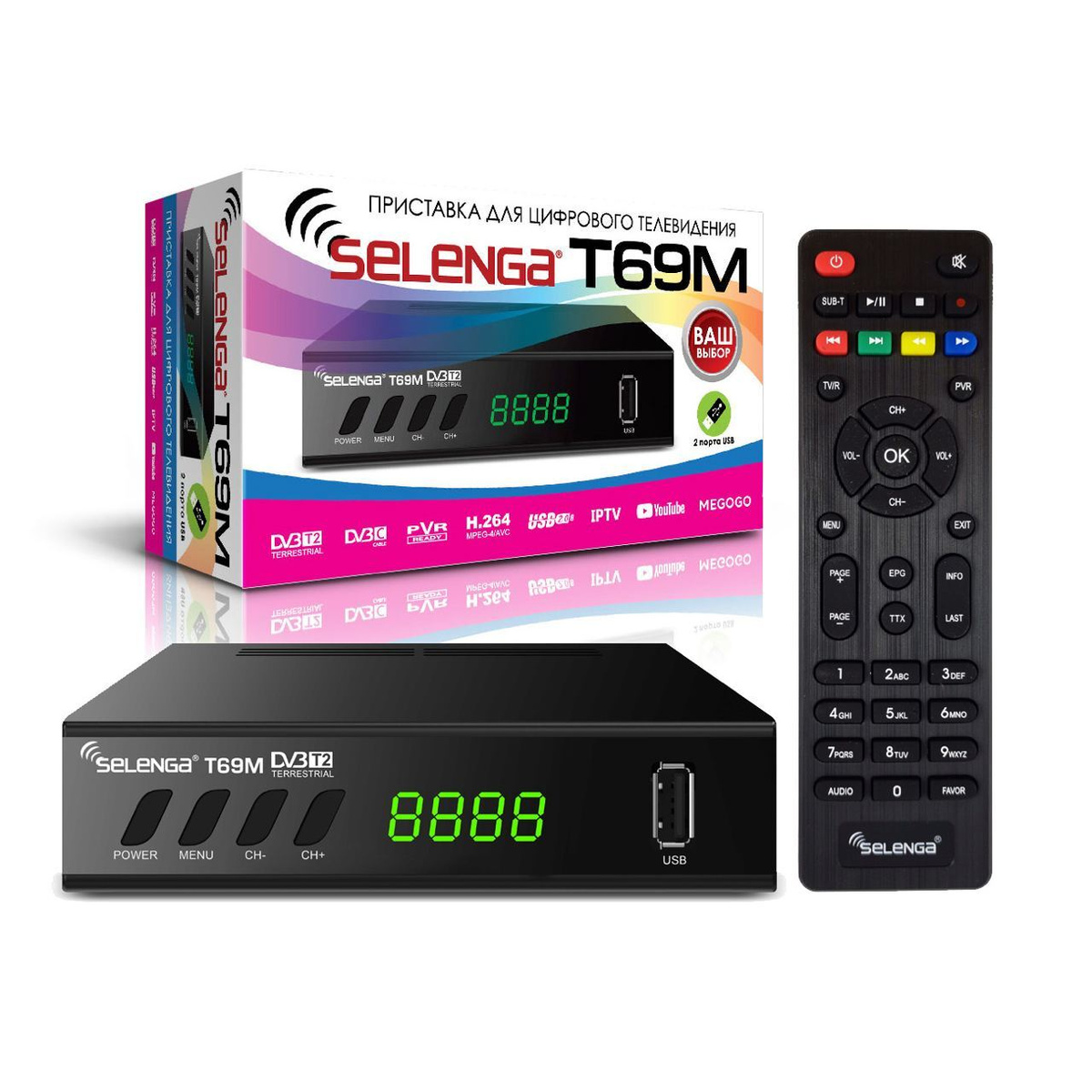Цифровая TV приставка (DVB-T2) SELENGA T69M (диспл, кнопк, SI2141, T2/C, AC3, WiFi, IPTV, бп)