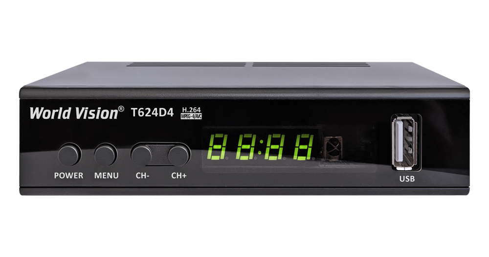 Цифровая TV приставка (DVB-T2) World Vision T624D4 (диспл, кнопк, мет/пласт,H.264, T2+C, IPTV, AC3)