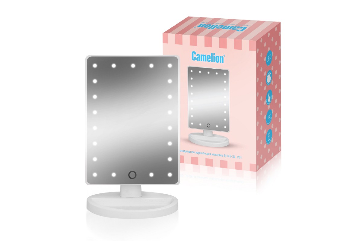 Зеркало настольное CAMELION M145-SL белое(1х  LED подсветка ,дневн.свет, 5Вт, 4*LR6)