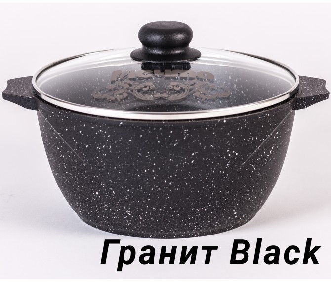 Мечта Кастрюля литая 3л АП Гранит Black со стекл крышкой арт 43802 (6)