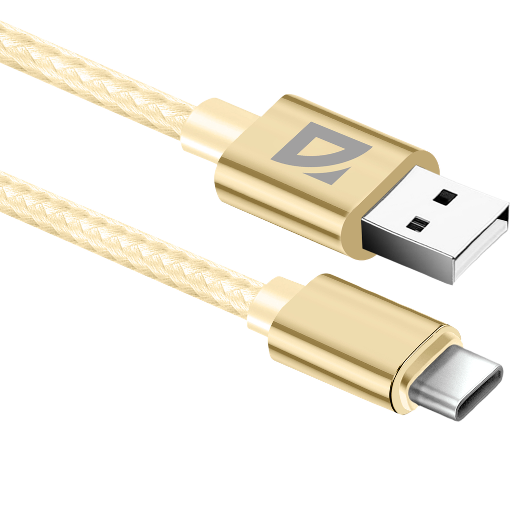 Кабель USB - TYPE C F85, gold, 1м, 1,5А,нейлон пакет Defender