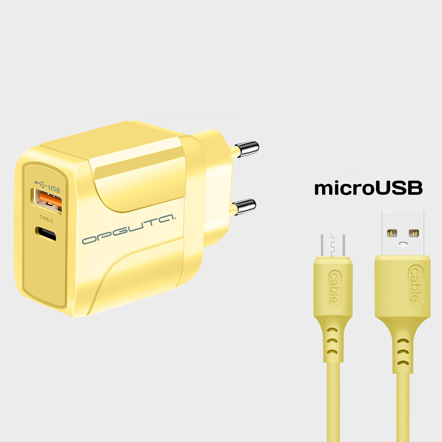 Блок пит USB сетевой  Орбита OT-APU60 + кабель Micro USB Жёлтый (DP, 2400mA, 1м)