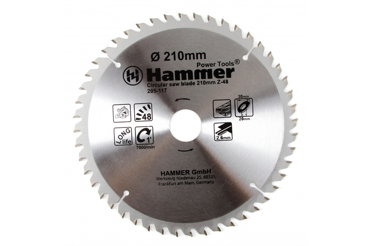Диск пильный Hammer Flex 205-117 CSB WD 210мм*48*30/20мм  по дереву