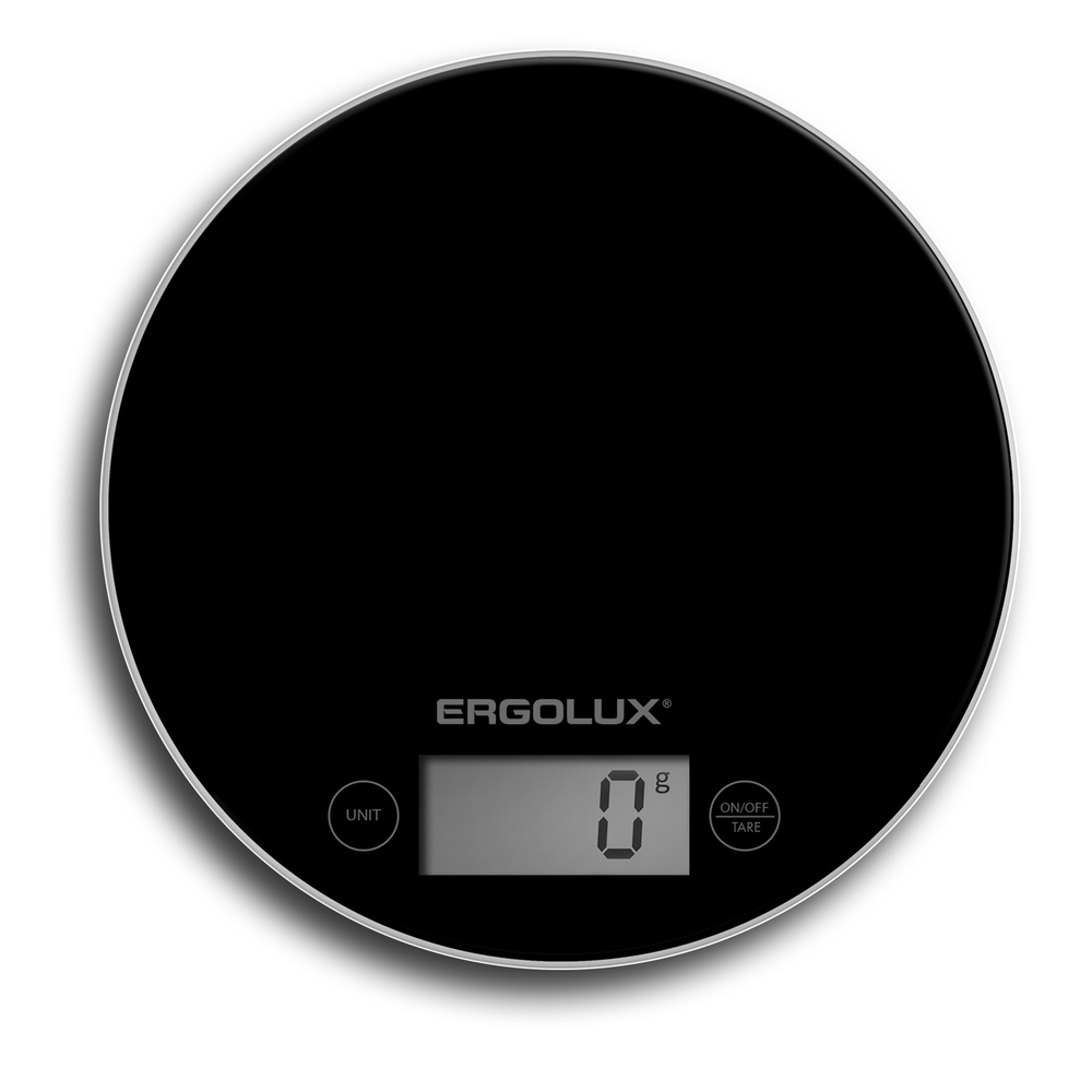Весы кухонные ERGOLUX ELX-SK03-C02 черные (электронные, 5кг, 185мм круглые)