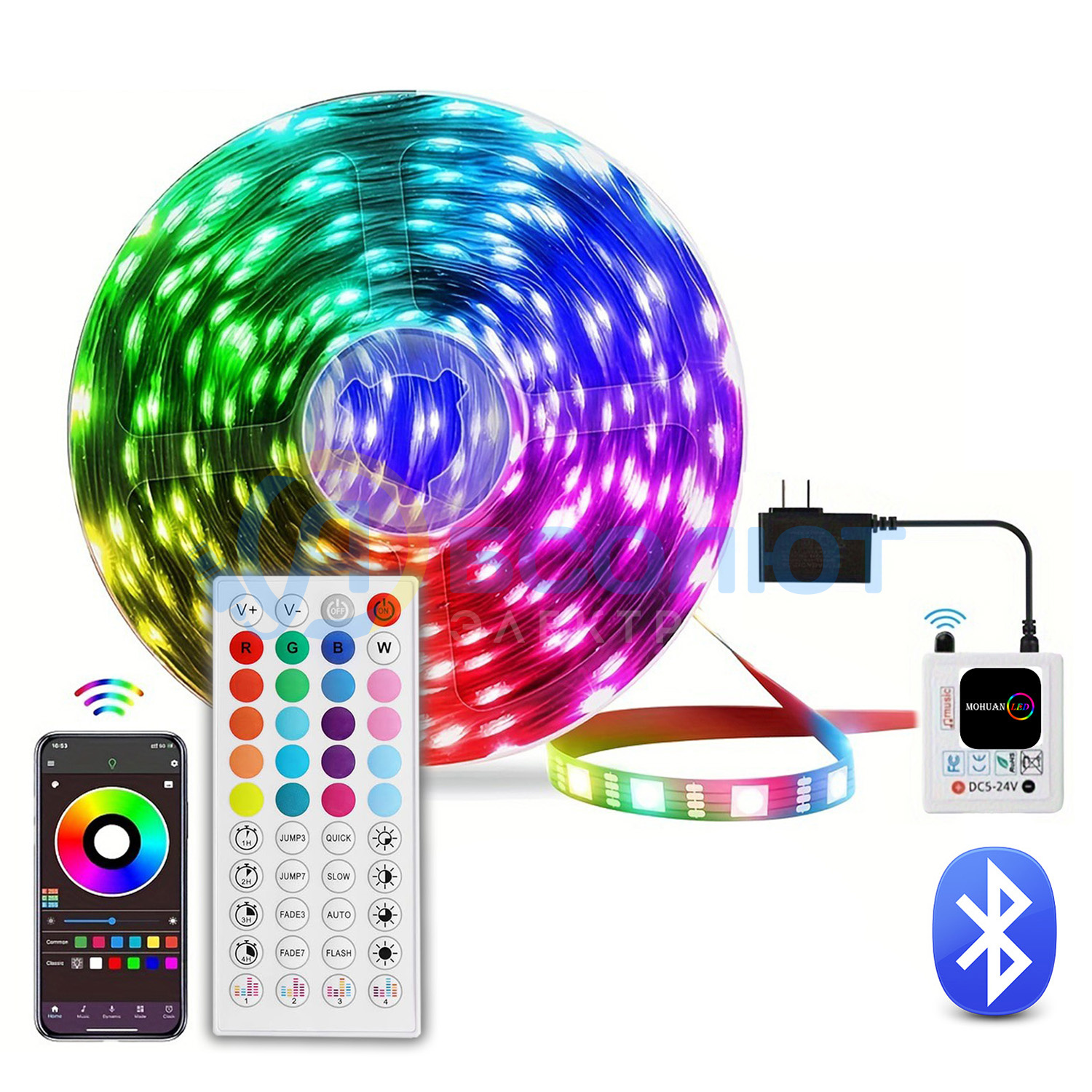 Лента светодиодная Огонек OG-LDL51  набор RGB 10м (Bluetooth, 24В, пульт)