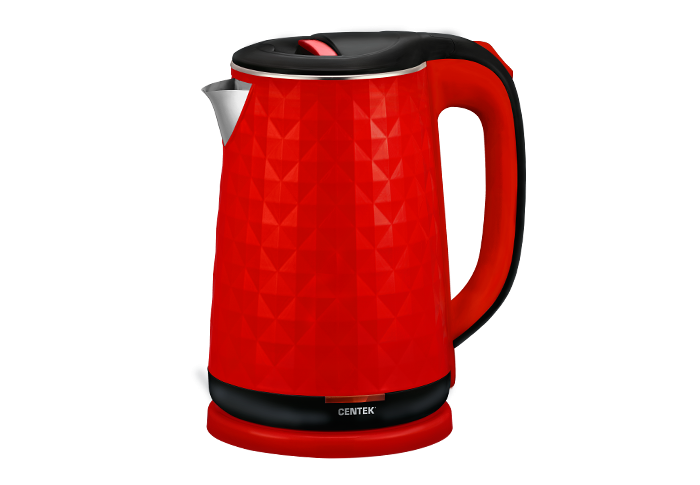 Чайник Centek CT-0022 красный (2000W, двойной корпус - сталь+пластик) 12/уп