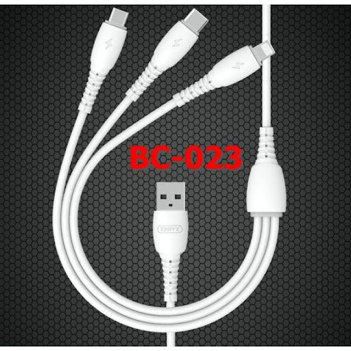 Кабель USB - 3в1 BYZ BC-023 AM-8pin (Lightning)/microBM/Type-C  1.2 метра, 5A, ПВХ, белый