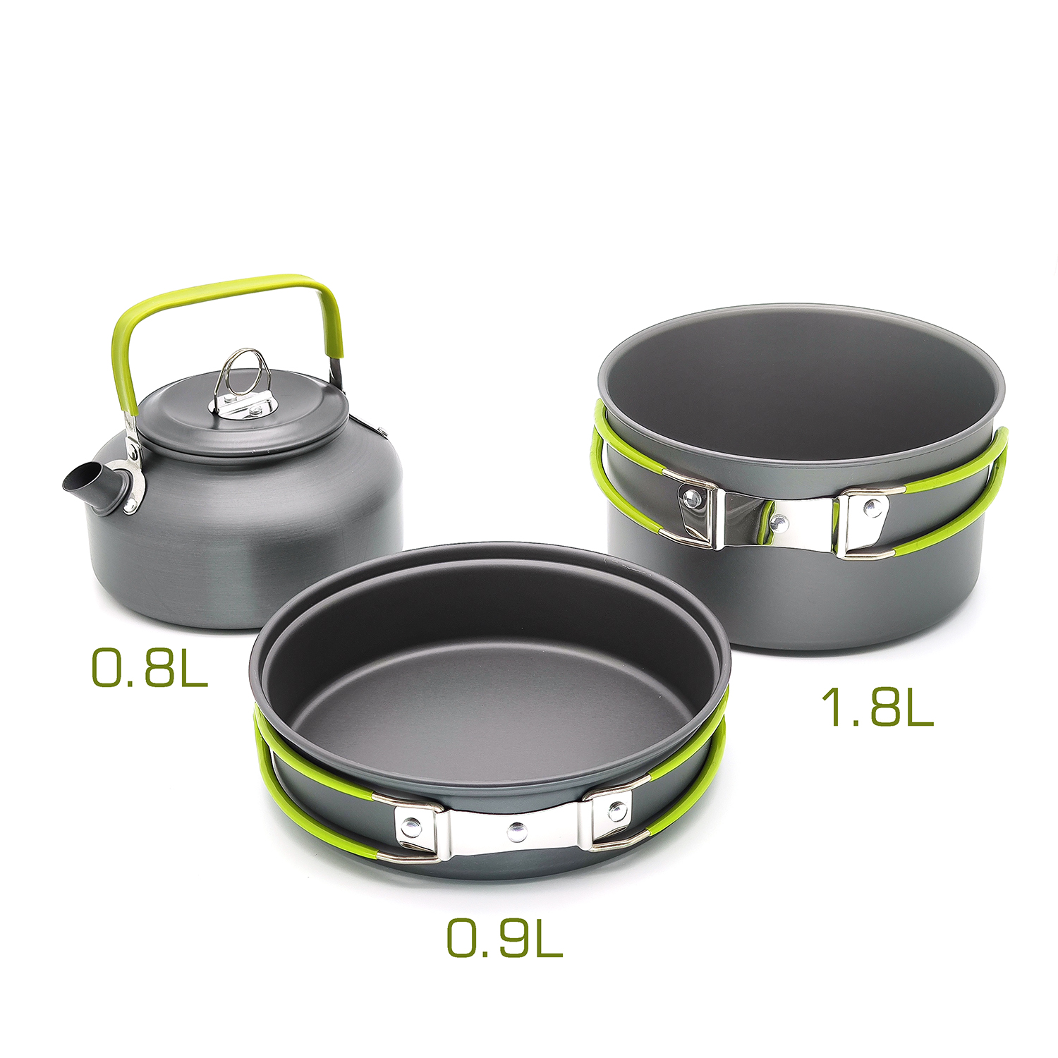 Набор посуды походный Огонек OG-TRD01 серый (чайник 0,8л, кастрюля 1,8л, сковорода 0,9л)