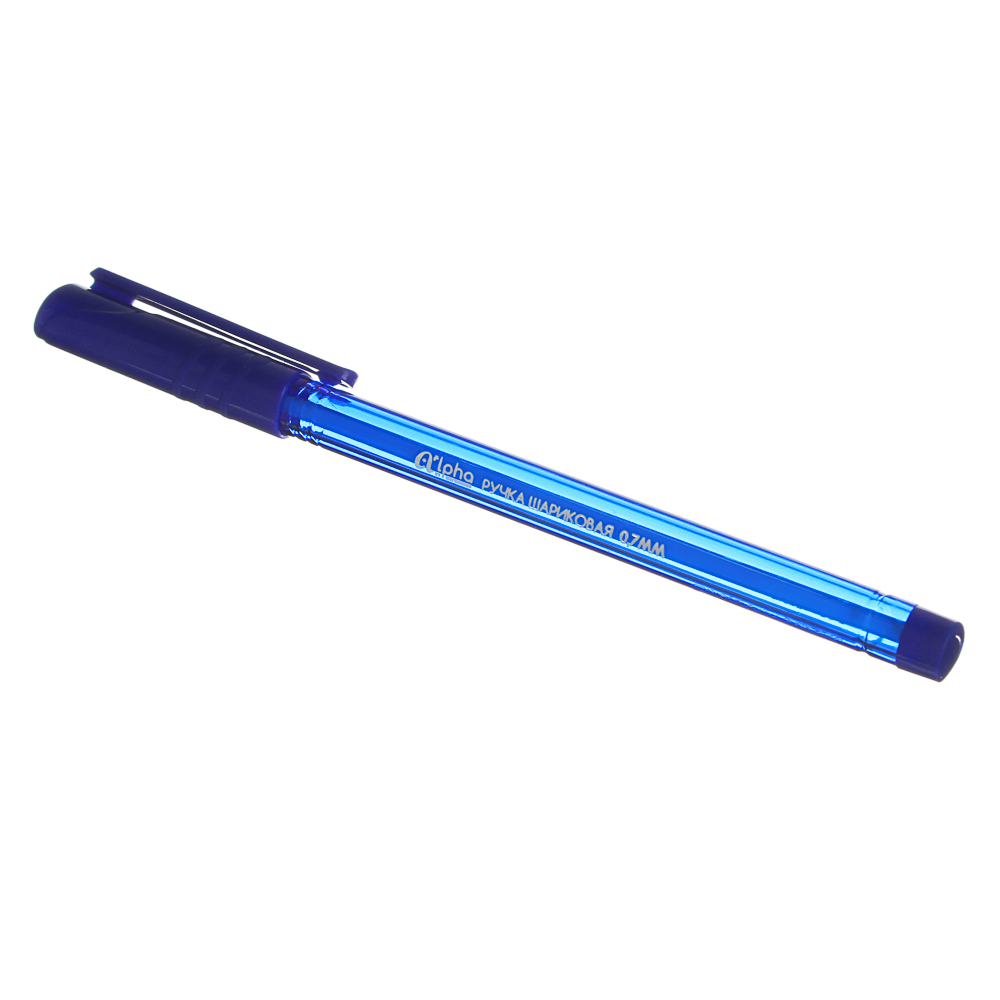 Ручка шариковая синяя "Альфа", с тонированным трехгранным корпусом, 0,7 мм, инд. маркировка 50шт/уп