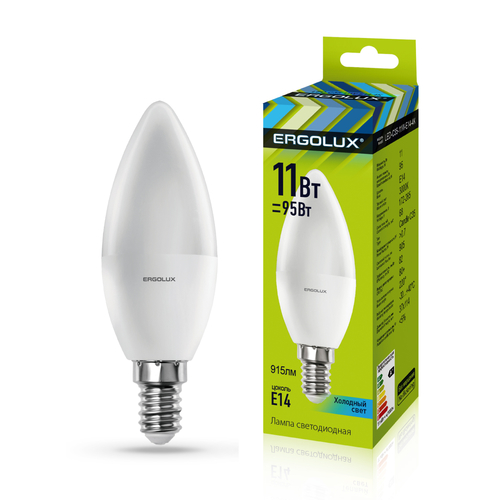 Эл. лампа светодиодная Ergolux LED-C35-11W-E14-4K (Свеча 11Вт E14 4500K 172-265В, аналог  Вт) 10/уп