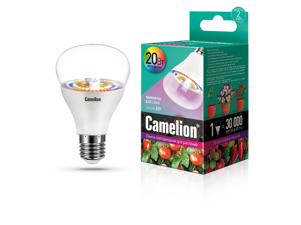 Лампа для роста растений Camelion LED-PL- 20W-/BIO/E27(20Вт 220В,для растений) уп.1/10/100