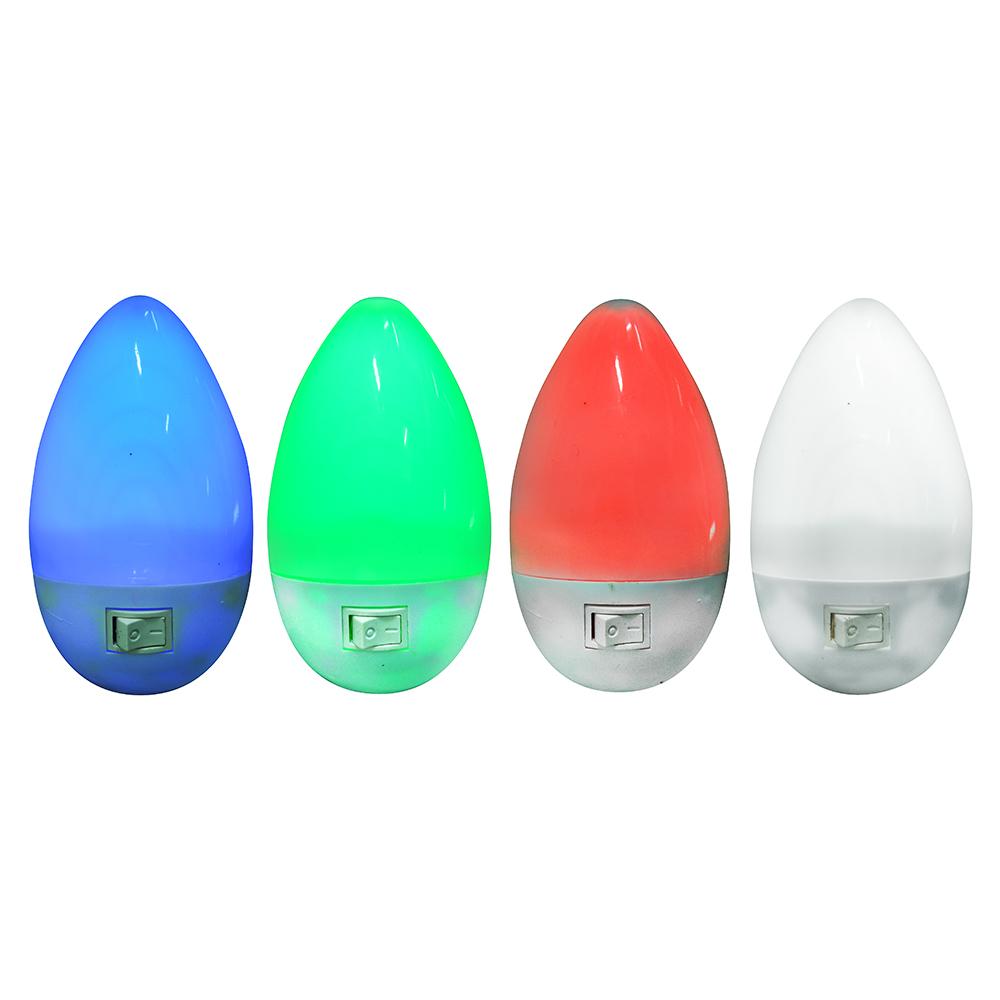 Светильник-ночник в розетку с выкл, 3LED-одноцвет, пластик, 5х9х6,5см, 220В, 0,1Вт, "Капля", 4 цв
