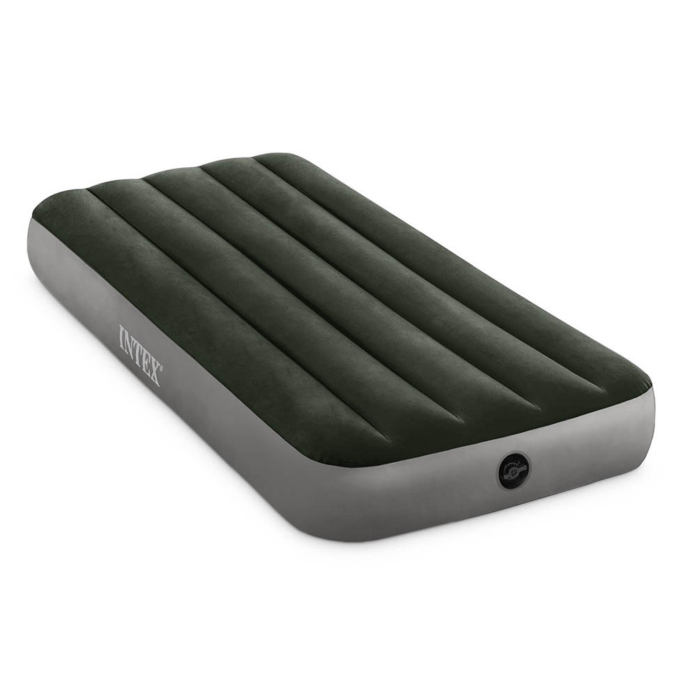 Кровать флок INTEX DOWNY BED, (fiber-tech) встроенный ножной насос,  76x191x25см, ПВХ, 64760