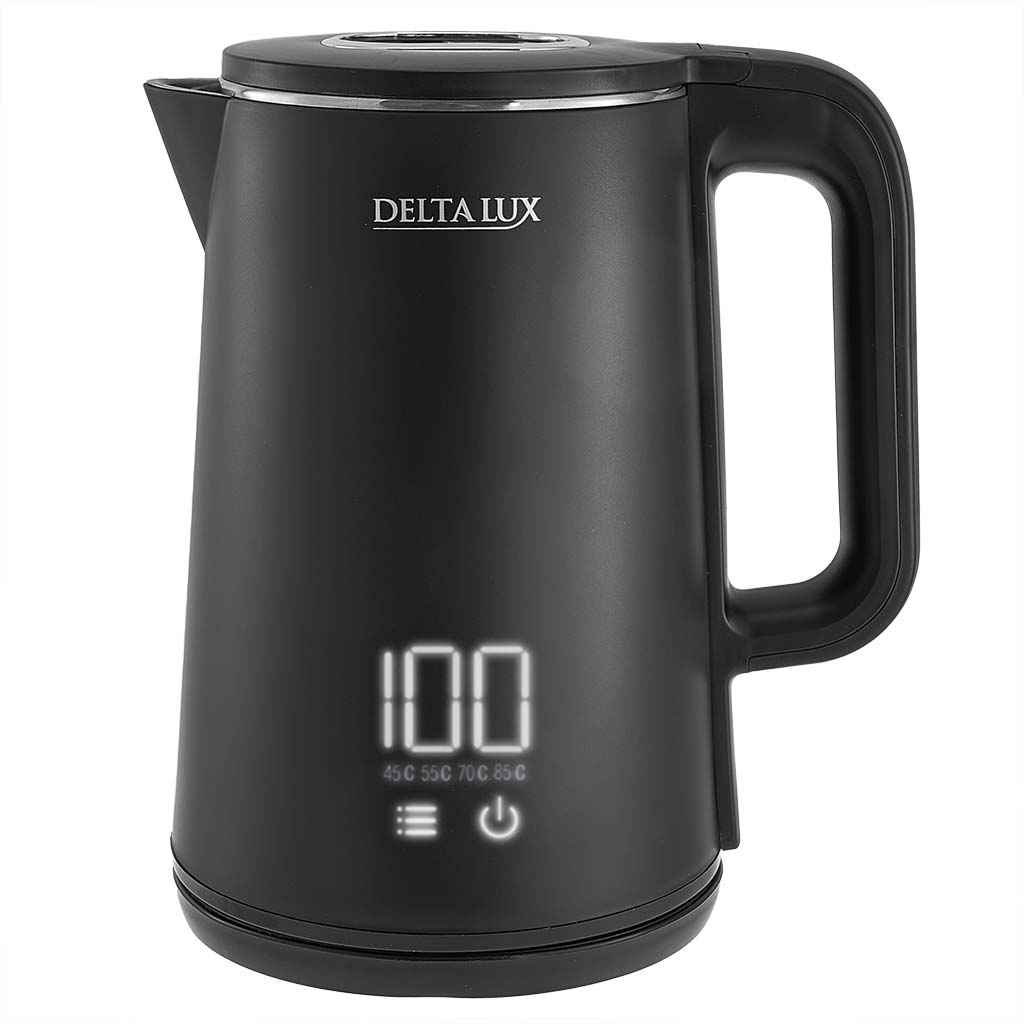 Чайник DELTA LUX DE-1023, ДВОЙНОЙ КОРПУС, LCD дисплей, 5 режимов, 1,8 л, 2000 Вт, черный (12)
