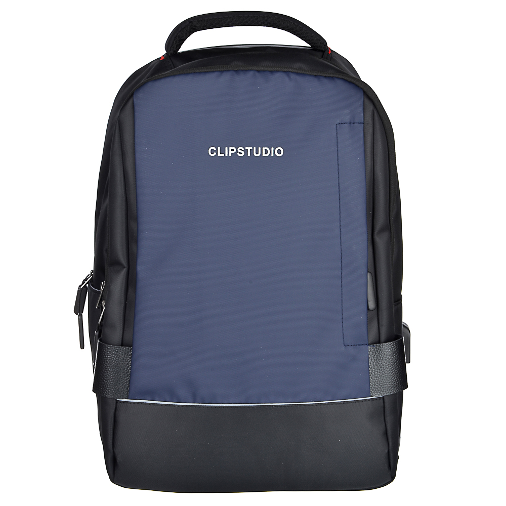 Рюкзак подростковый 45x33x16см, 2 отд, 2 карм, ПЭ, иск.кожа, спинка с эргон.элем.,USB, чер.с синим
