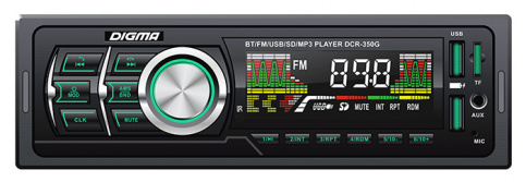 Авто магнитола  Digma DCR-350G (USB/SD/MMC/AUX MP3 4*45Вт 18FM зел подсв)