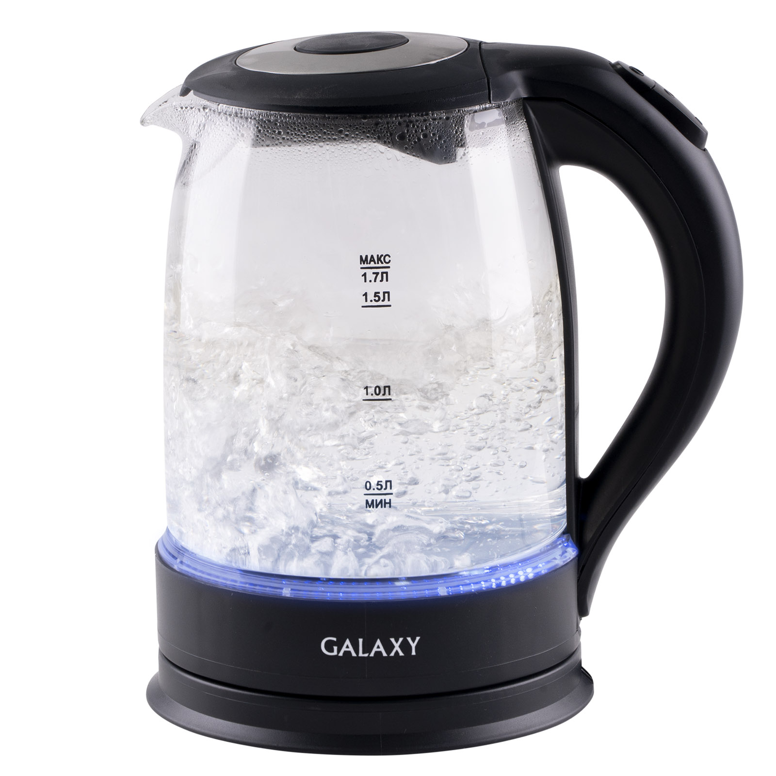 Чайник Galaxy GL 0553 черный стеклян (2,2 кВт, 1,7л, светодиодн подсветка) 6/уп