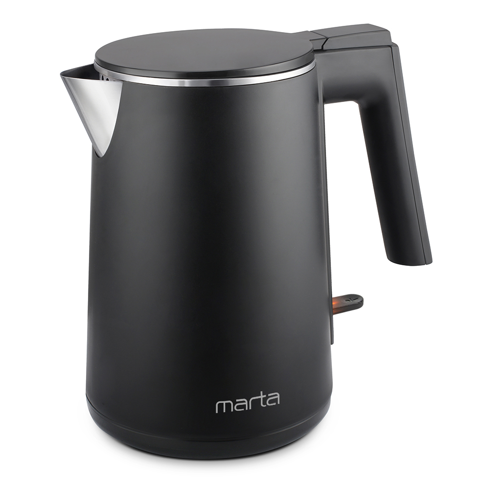 Чайник  MARTA MT-4591 черный жемчуг (1л, двойн стенки, сталь 304, диск 1,2кВт) 8/уп