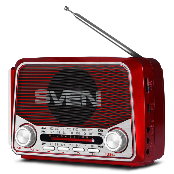 радиопр SVEN SRP-525 красн (3Вт, аккум, FM/AM/SW, USB/mSD, фонарь, акк)