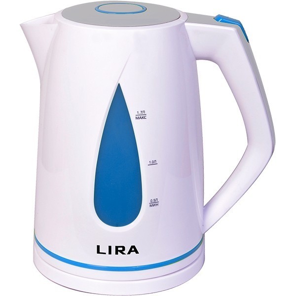 Чайник LIRA LR 0104 бело-синий (диск, пластиковый корпус, объем 1.7л, 2200Вт) уп.12шт