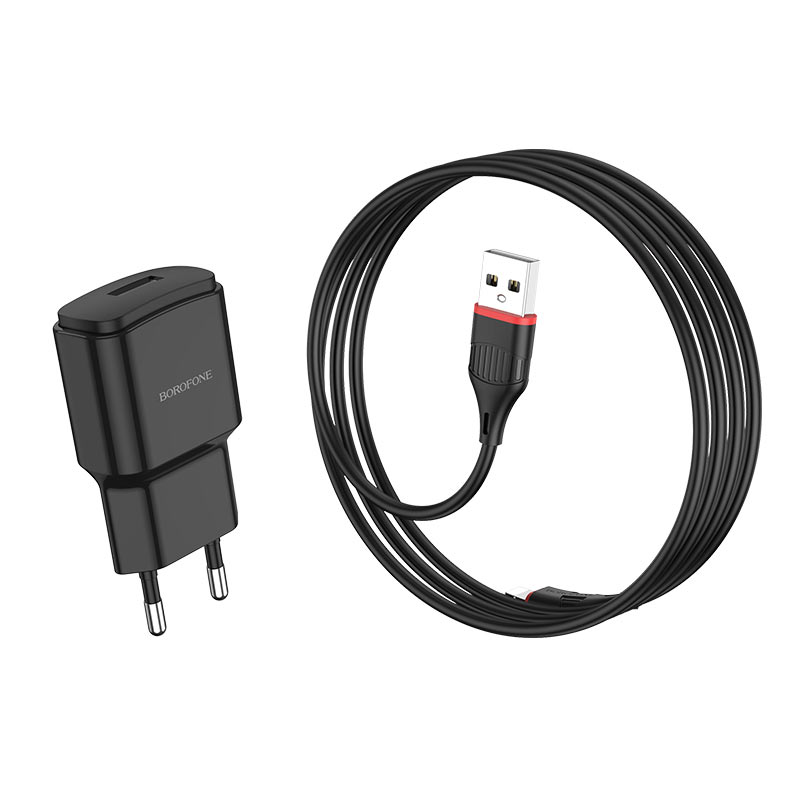 Блок пит USB сетевой  BOROFONE BA48A + кабель Type-C Черный (1*USB, 2100mA)