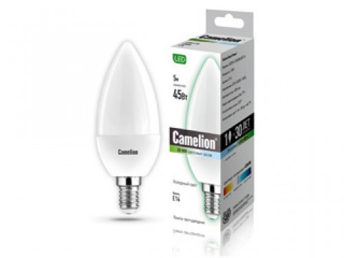 Эл. лампа светодиодная Camelion LED-C35- 5W-/845/E14(Свеча 5Вт 220В, аналог 50Вт) уп.1/10/100