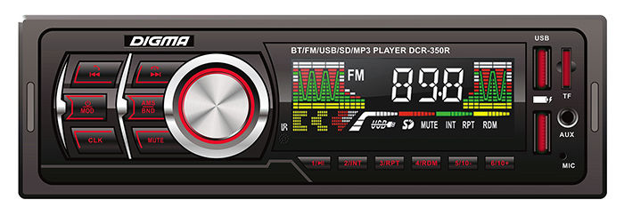Авто магнитола  Digma DCR-350R (USB/SD/MMC/AUX MP3 4*45Вт 18FM красн подсв)