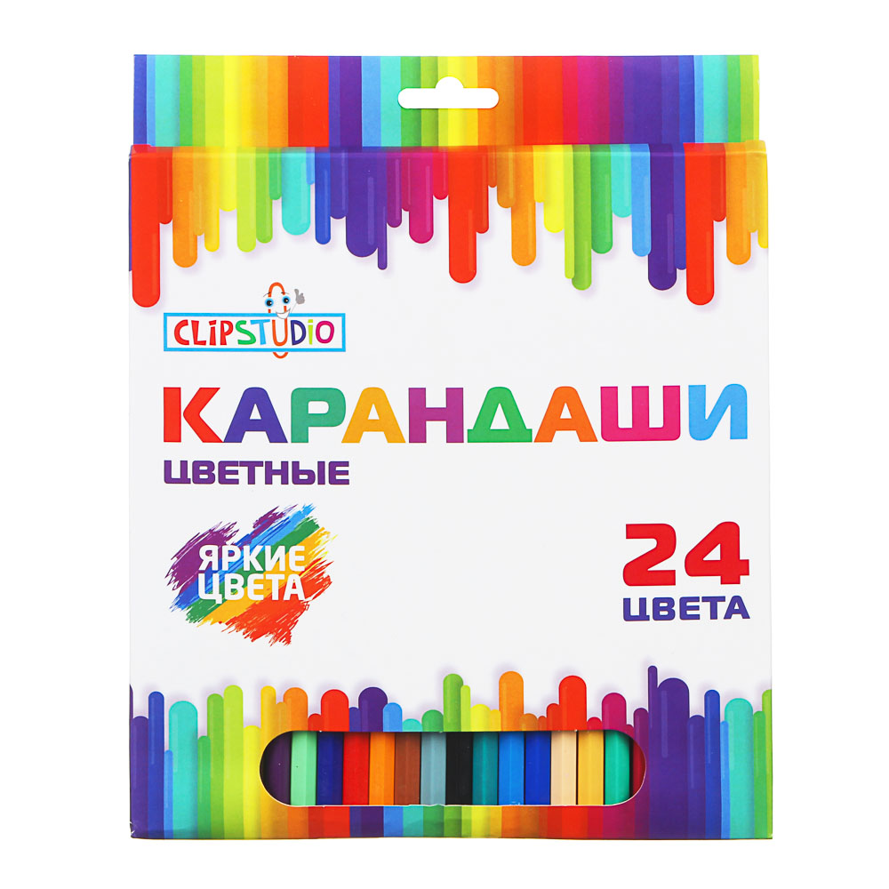 Карандаши 24 цвета шестигранные заточ., пластик, улучшенное письмо, в карт. коробке Clipstudio