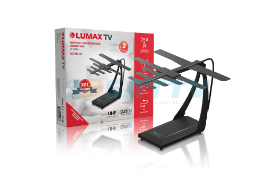 Антенна ком. Lumax DA1203A активная  (DVB-T2/ДМВ, ABS-пластик, Ку до 15 дБ, RG-59 2 м, внешн бп)