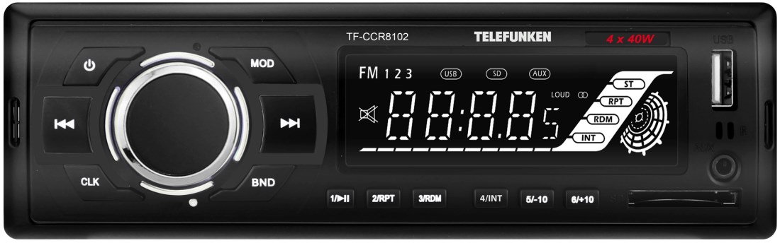 Авто магнитола  Telefunken TF-CCR8102 (черный) белая подсв, 18FM, USB, SD)