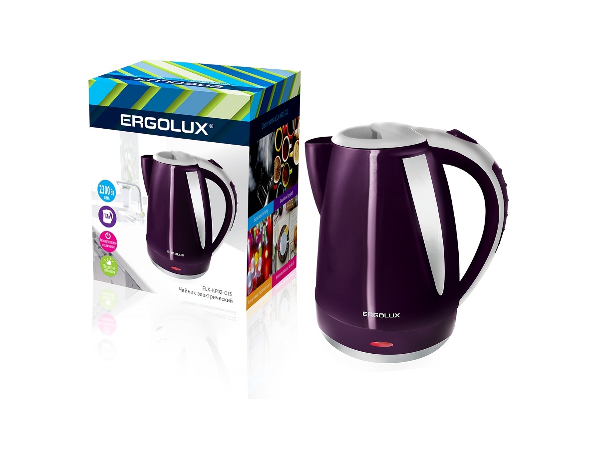 Чайник ERGOLUX ELX-KP02-C15 фиолетово-серый, пластик,1500- 2300 Вт ,1,8л, 160-250В  (/уп)