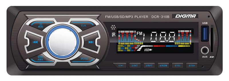 Авто магнитола  Digma DCR-310B (USB/SD/MMC/AUX MP3 4*45Вт  цв диспл 18FM син подсв)