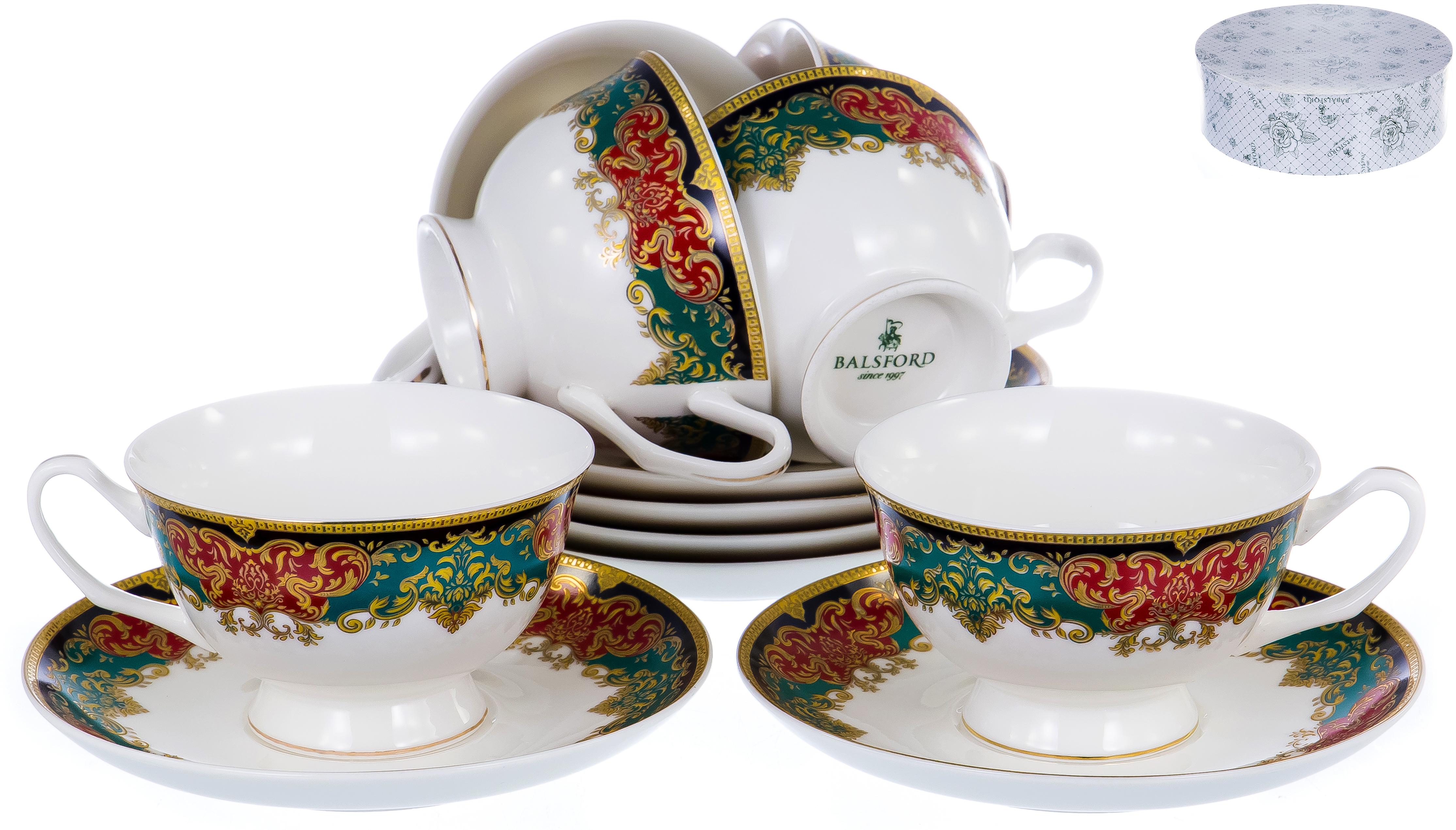 МАРКИЗА, набор чайный (12) 6чашек250мл +6блюдец, NEW BONE CHINA цветочный декор с золотом 122-05015