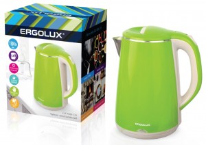 Чайник ERGOLUX ELX-KS06-C16 светло-зеленый  нерж.сталь, 1500 Вт ,1,8л, 220-230В  (/уп)