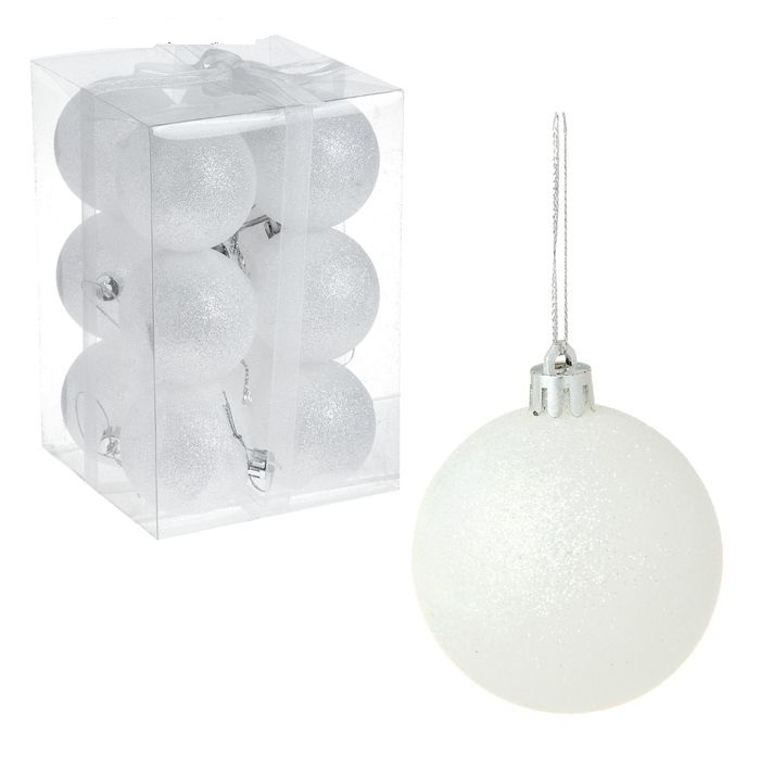Набор шаров пластик d-6 см, 12 шт "Блестящая дымка" белый 1009399