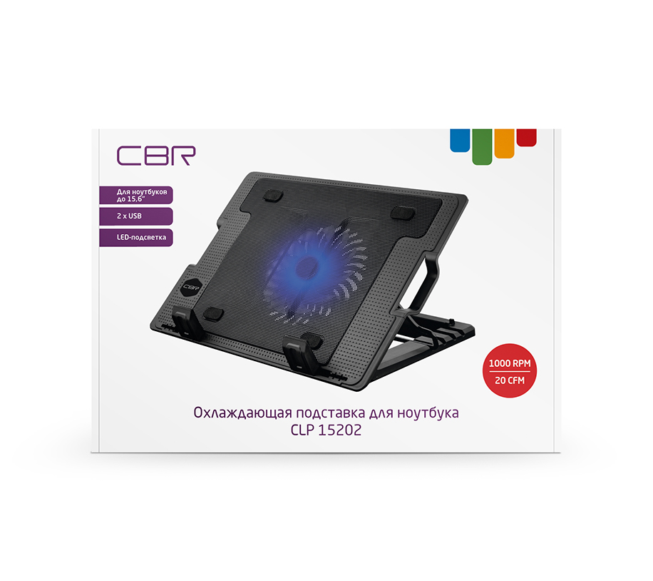 Подставка для ноутбука CBR CLP 15202, до 15,6", 370x265x33 мм, с охлажд, 2xUSB, вентилятор 125мм