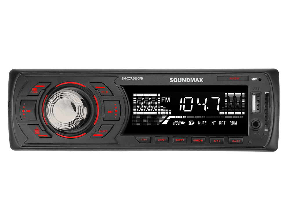 Авто магнитола  Soundmax SM-CCR3060FB черный\R (USB/SD, WMA/MP3 4*40Вт 18FM красн подсветка)