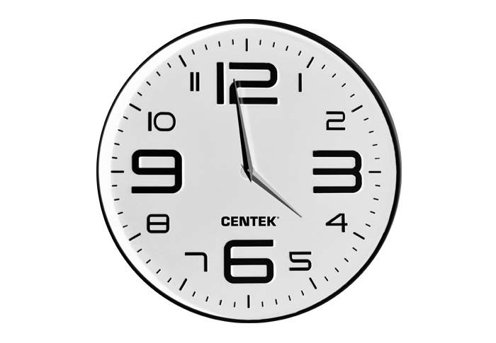 Часы настенные кварцевые Centek СТ-7101 White (30 см диам., круг, ОБЪЁМНЫЕ ЦИФРЫ, плавный ход)