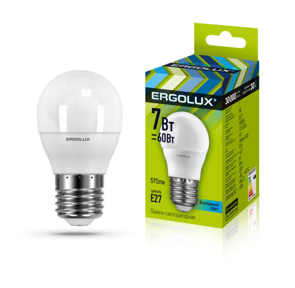 Эл. лампа светодиодная Ergolux LED-G45-10W-E27-4K (Шар 10Вт E27 4500K 220-240В, аналог Вт) 10/уп