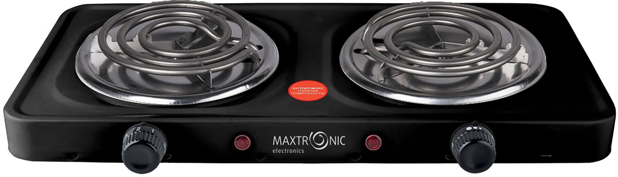 Электроплитка MAXTRONIC MAX-AT-002BS черная ( 2 конф., спираль, 132мм, 2*1 кВт) 6шт/уп