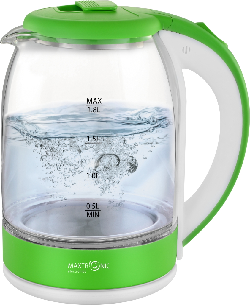 Чайник MAXTRONIC MAX-908 стекл, зелёный (1,8 кВт, 1,8 л) (12/уп)